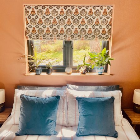 bed with blinds